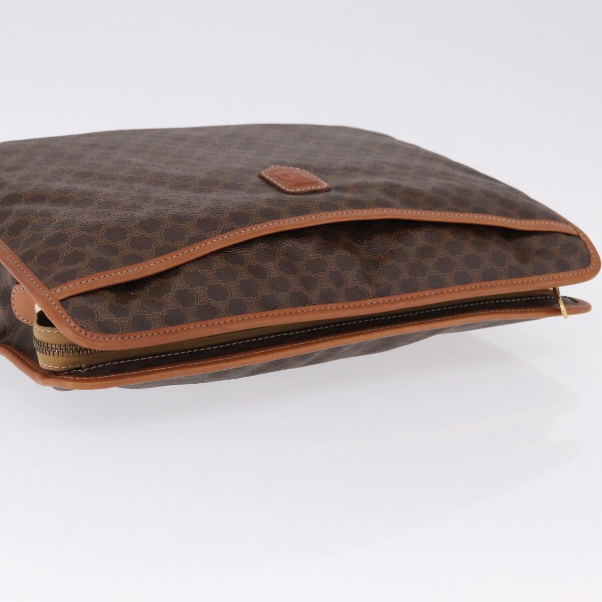 CELINE Macadam Clutch Bag PVC Leather Brown Gold Tone Auth 192724A