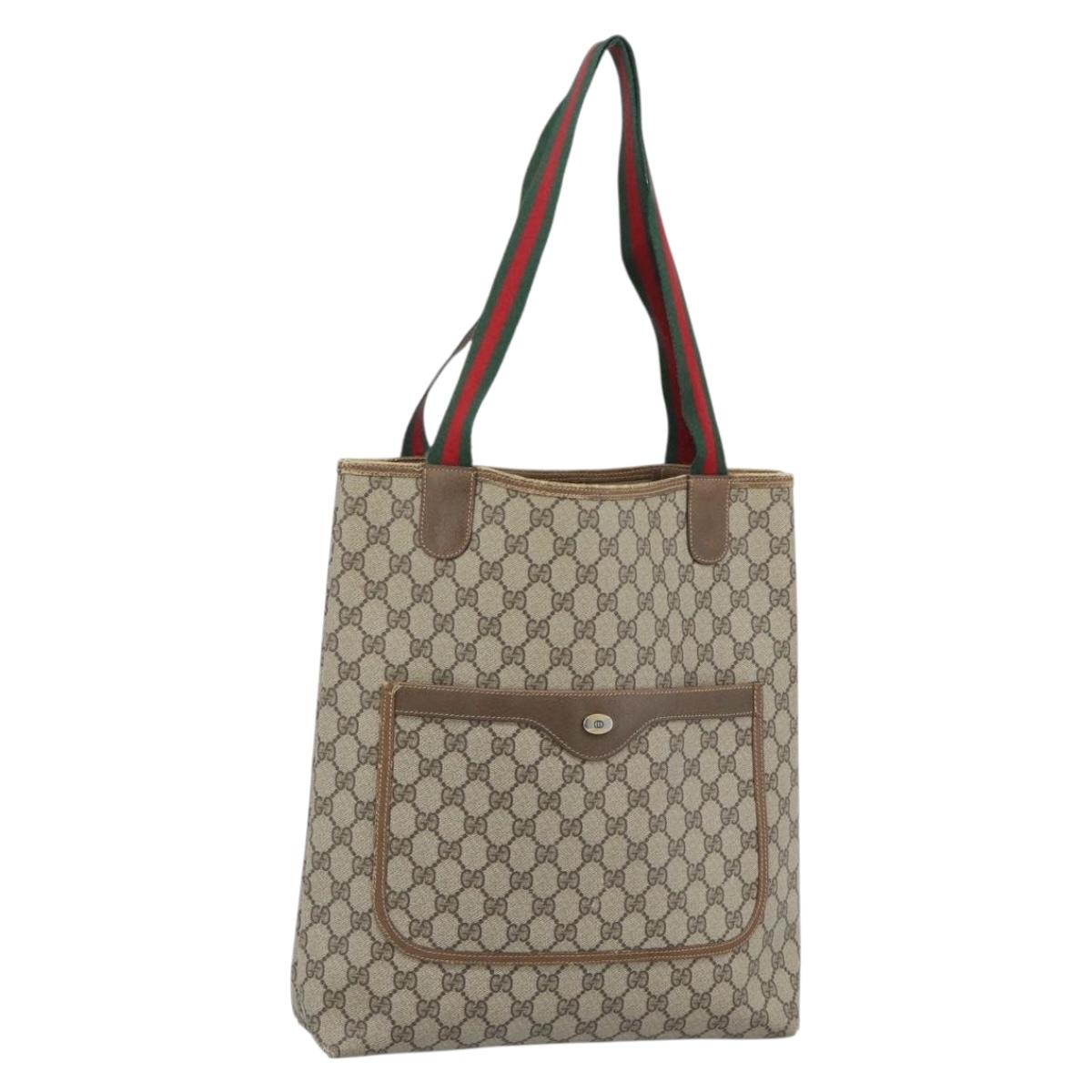 GUCCI GG Supreme Tote Bag PVC Leather Beige Auth 192725
