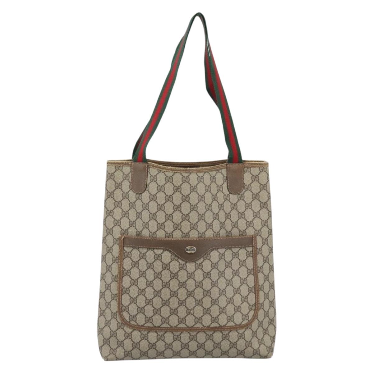 GUCCI GG Supreme Tote Bag PVC Leather Beige Auth 192725