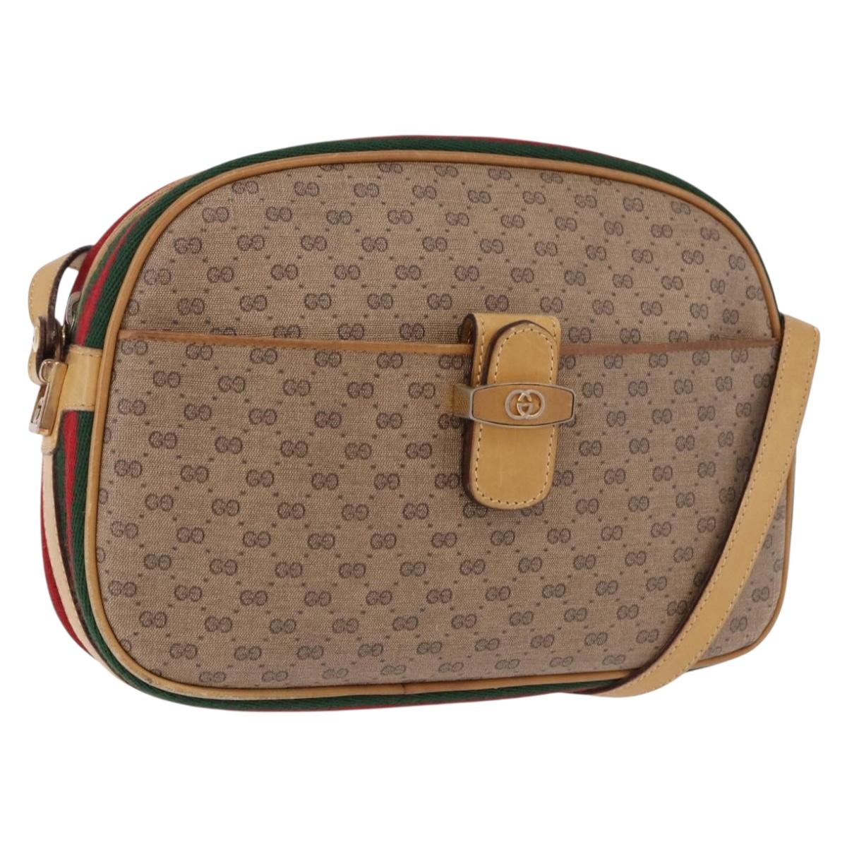 GUCCI Micro GG Shoulder Bag PVC Leather Beige Gold Tone Auth 192726