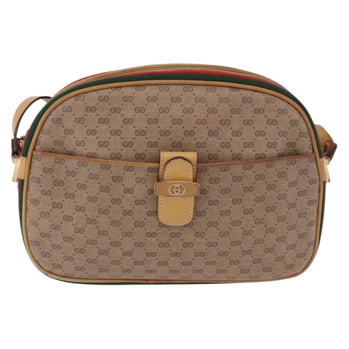 GUCCI Micro GG Shoulder Bag PVC Leather Beige Gold Tone Auth 192726