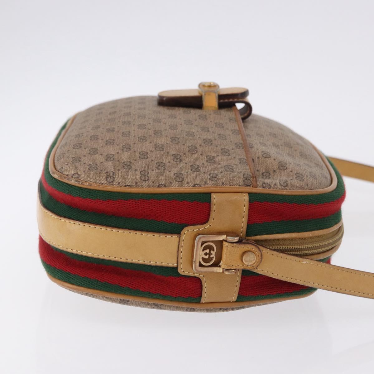 GUCCI Micro GG Shoulder Bag PVC Leather Beige Gold Tone Auth 192726