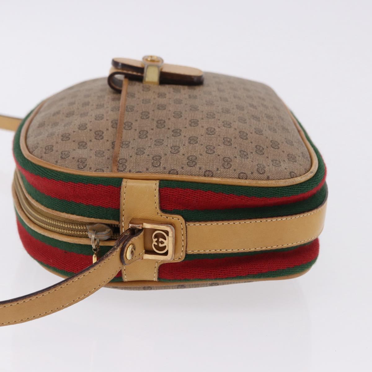 GUCCI Micro GG Shoulder Bag PVC Leather Beige Gold Tone Auth 192726