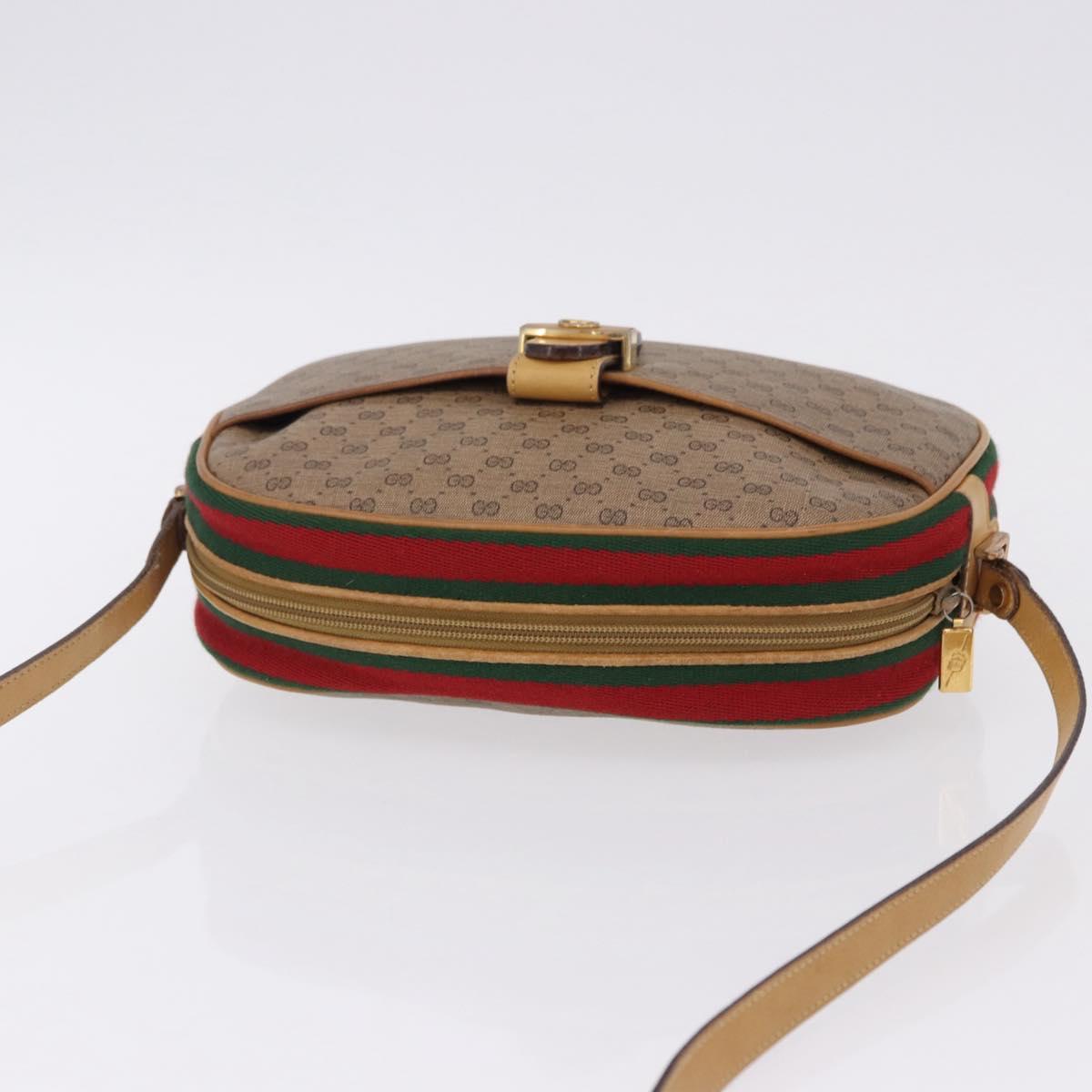 GUCCI Micro GG Shoulder Bag PVC Leather Beige Gold Tone Auth 192726