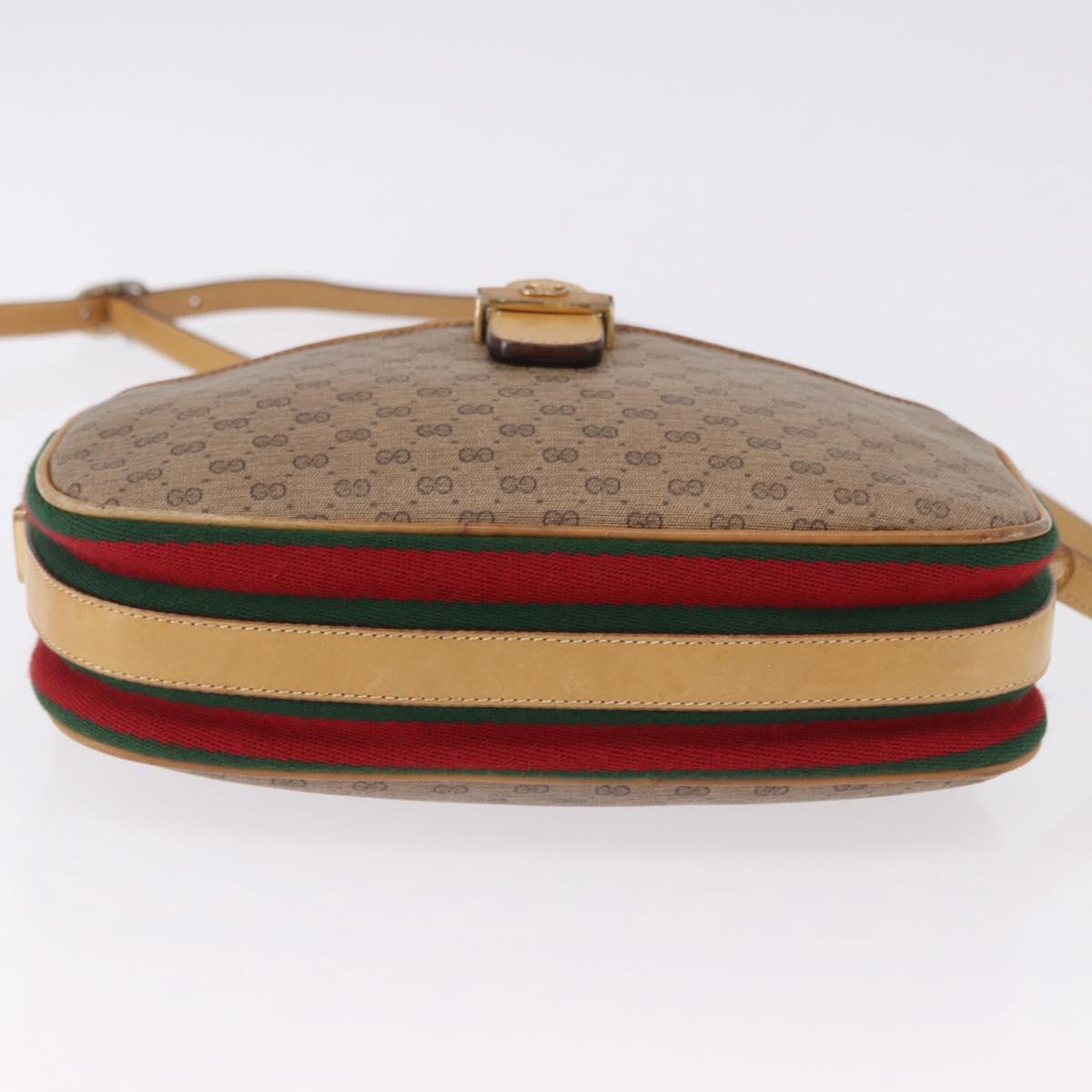 GUCCI Micro GG Shoulder Bag PVC Leather Beige Gold Tone Auth 192726