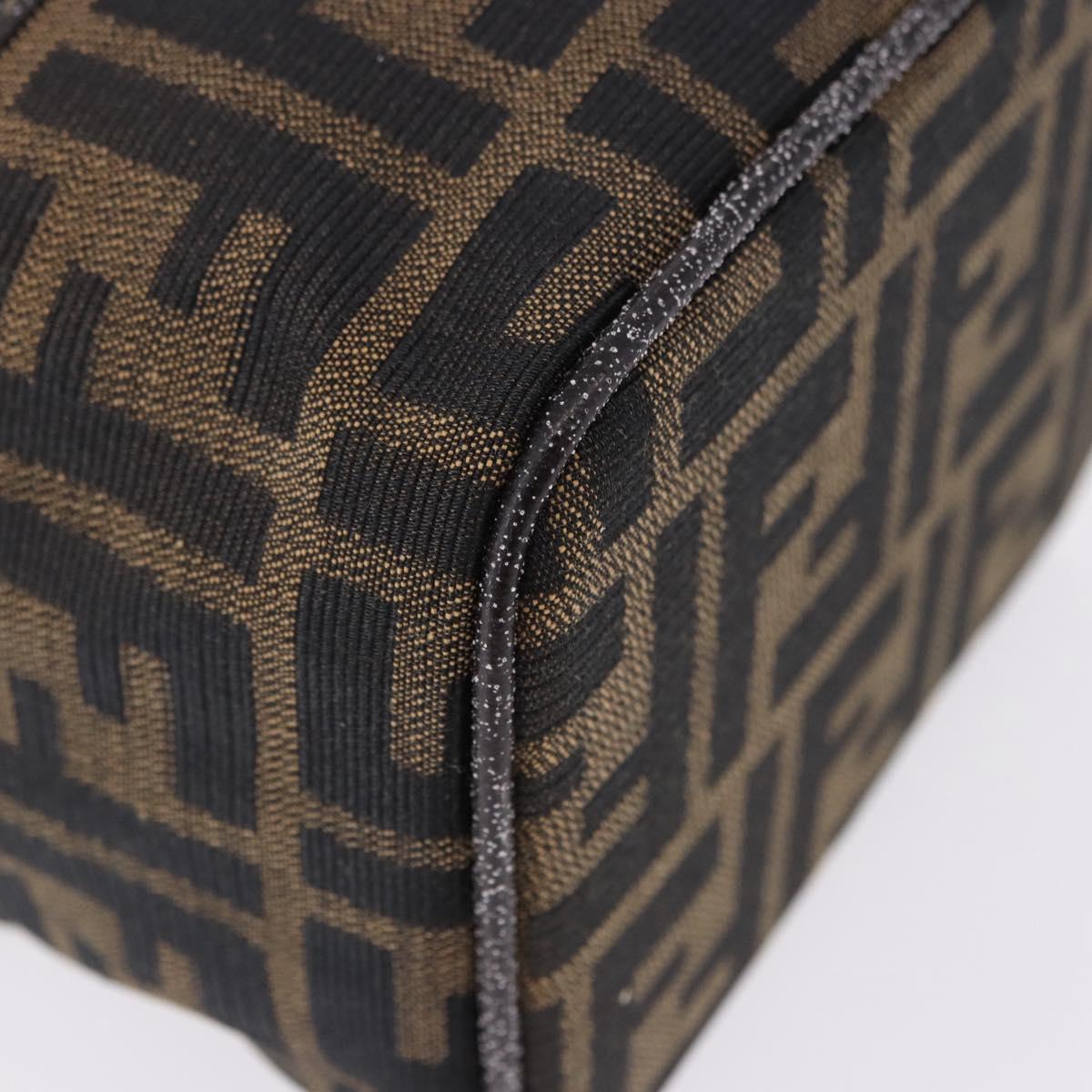 FENDI Zucca Canvas Vanity Cosmetic Pouch Brown Gold Tone Auth 192727