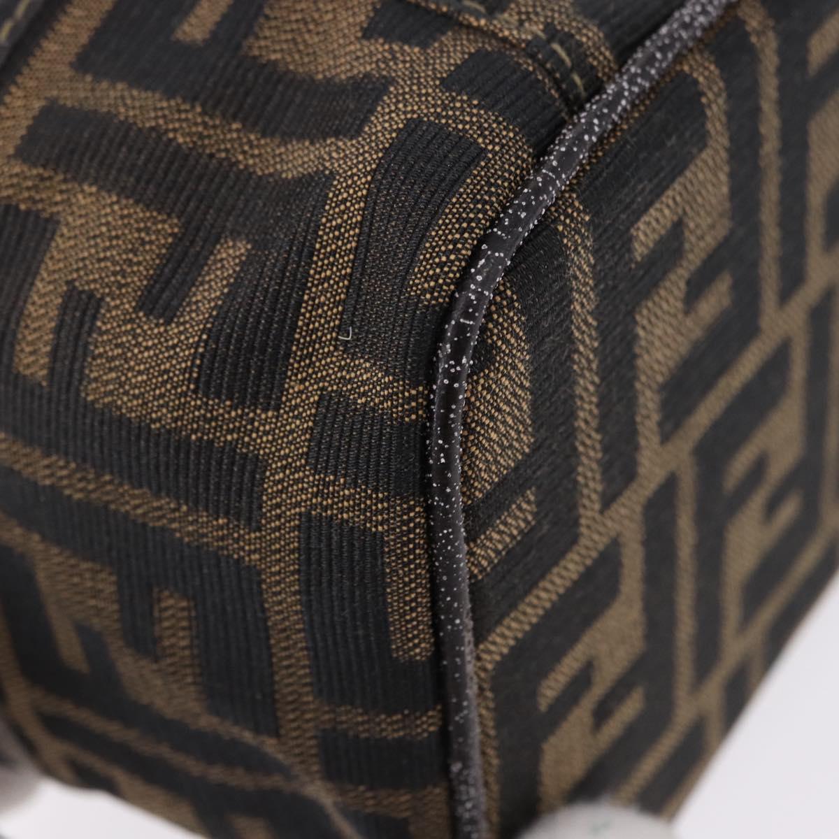 FENDI Zucca Canvas Vanity Cosmetic Pouch Brown Gold Tone Auth 192727