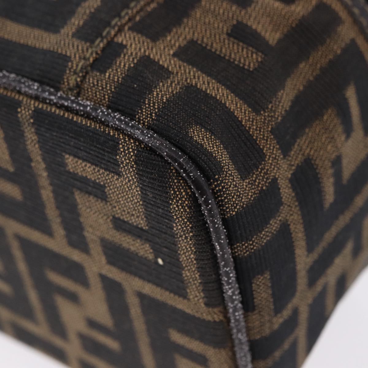 FENDI Zucca Canvas Vanity Cosmetic Pouch Brown Gold Tone Auth 192727
