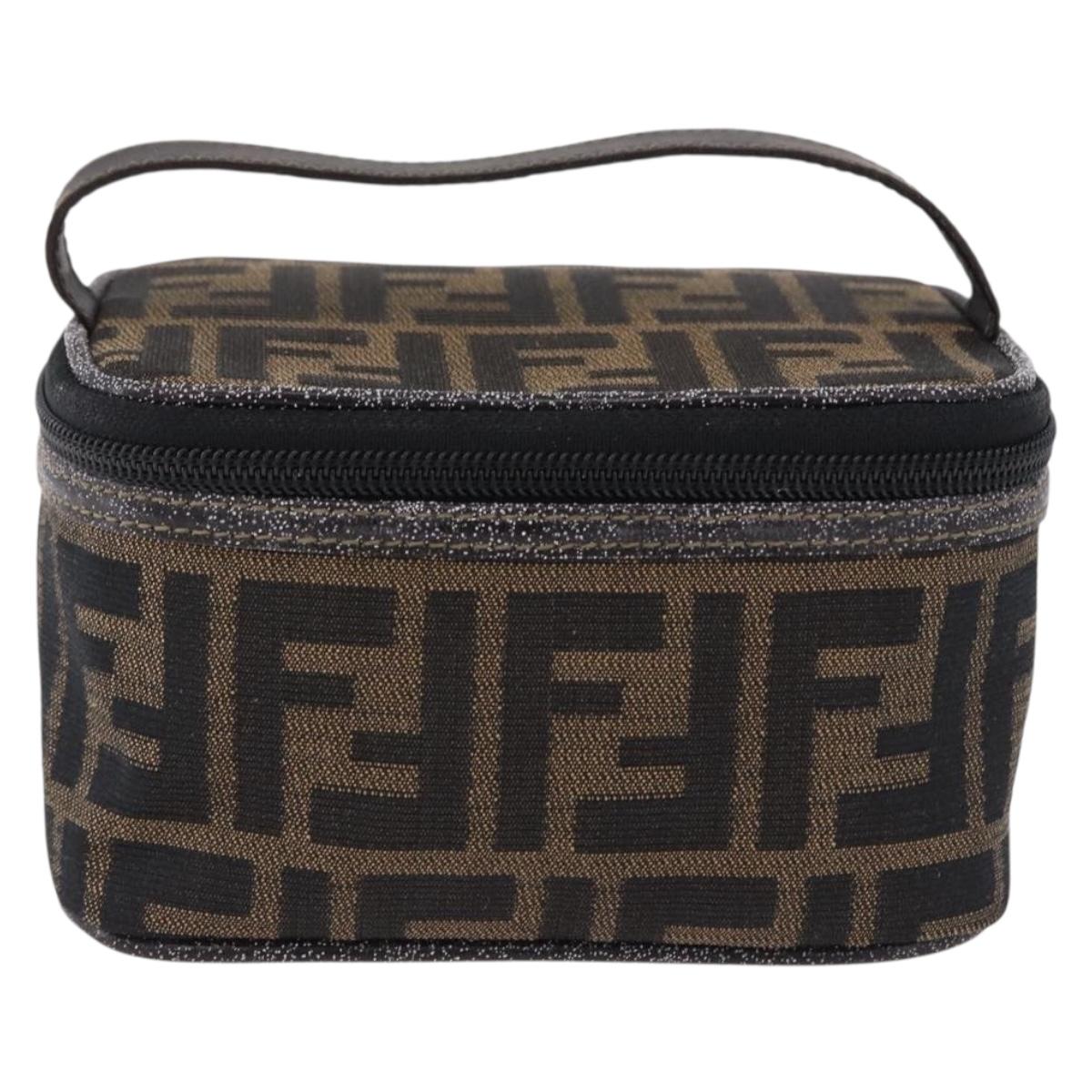 FENDI Zucca Canvas Vanity Cosmetic Pouch Brown Gold Tone Auth 192727