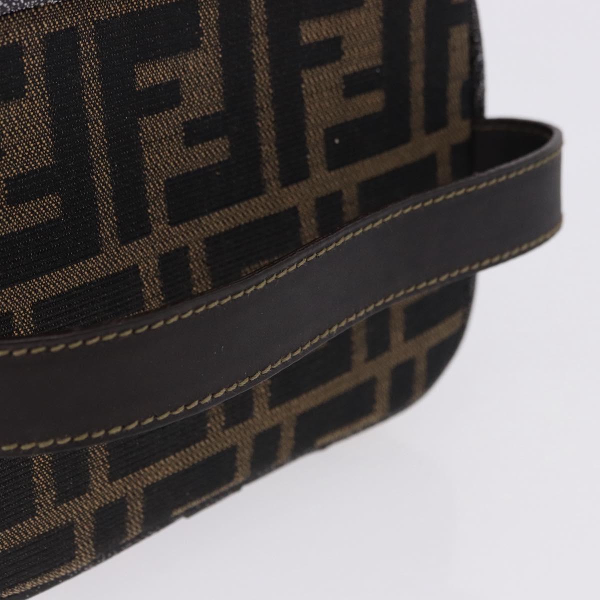 FENDI Zucca Canvas Vanity Cosmetic Pouch Brown Gold Tone Auth 192727