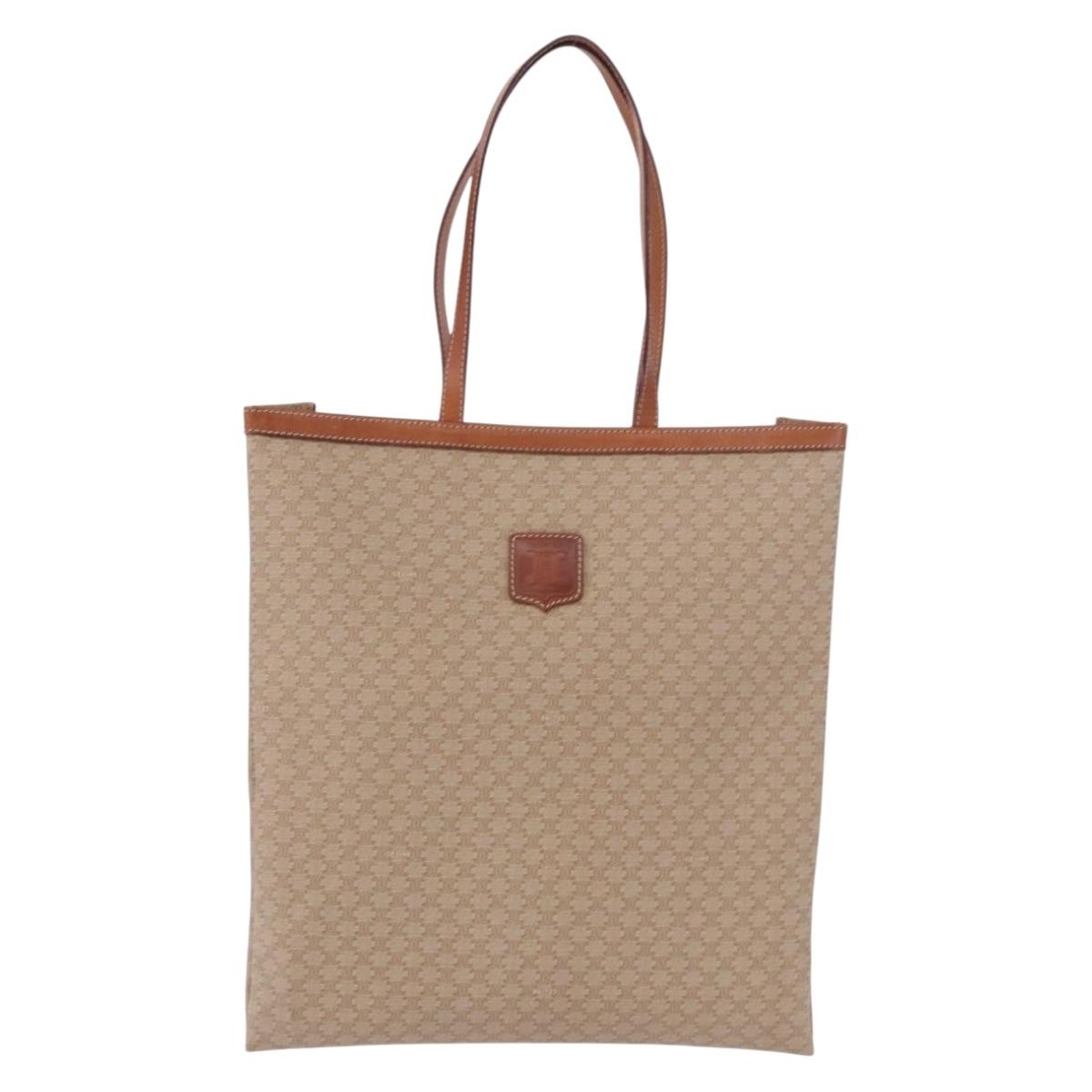 CELINE Macadam Tote Bag PVC Leather Beige Auth 192728
