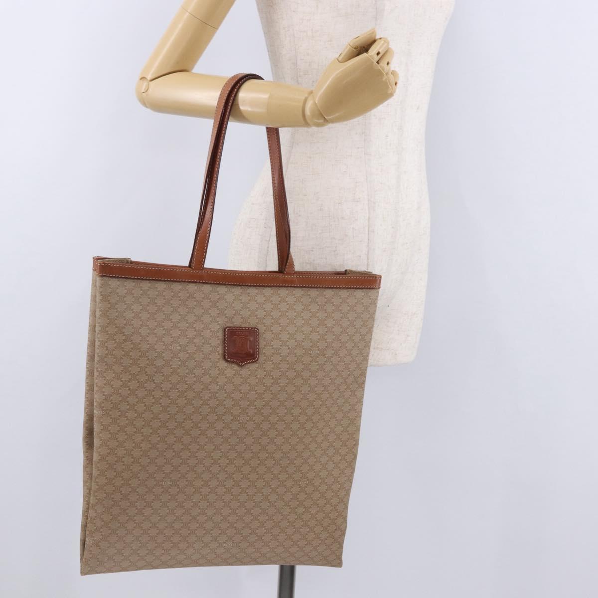 CELINE Macadam Tote Bag PVC Leather Beige Auth 192728