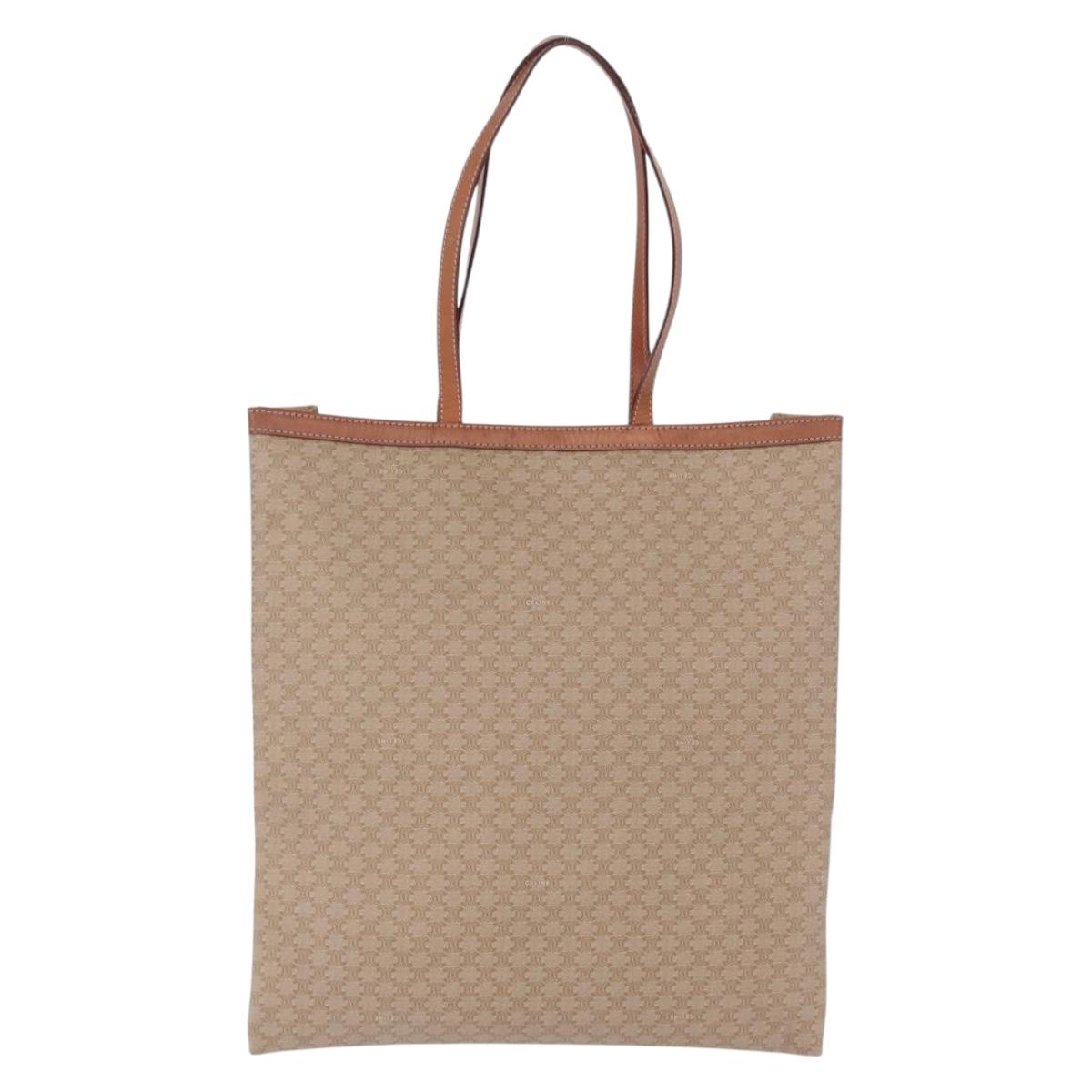 CELINE Macadam Tote Bag PVC Leather Beige Auth 192728
