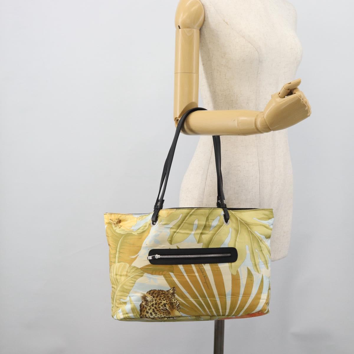 Salvatore Ferragamo Tote Bag Nylon Yellow Silver Auth 192729A