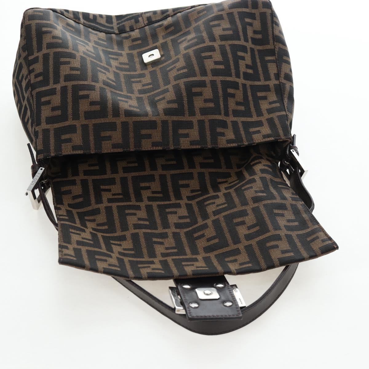 FENDI Zucca Canvas Mamma Baguette Shoulder Bag Brown Silver Auth 192730V