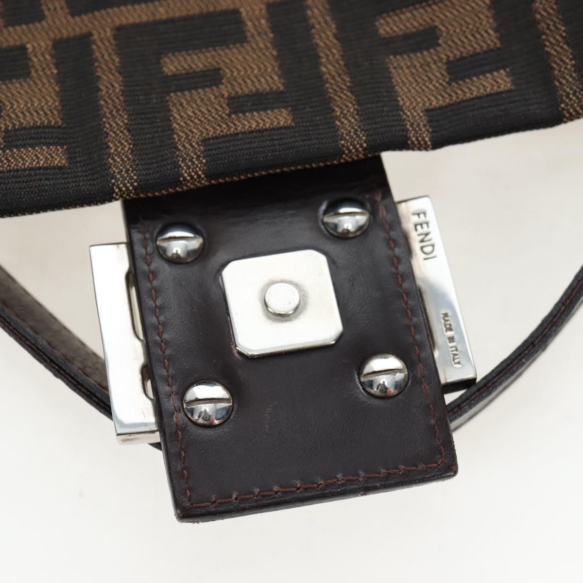 FENDI Zucca Canvas Mamma Baguette Shoulder Bag Brown Silver Auth 192730V