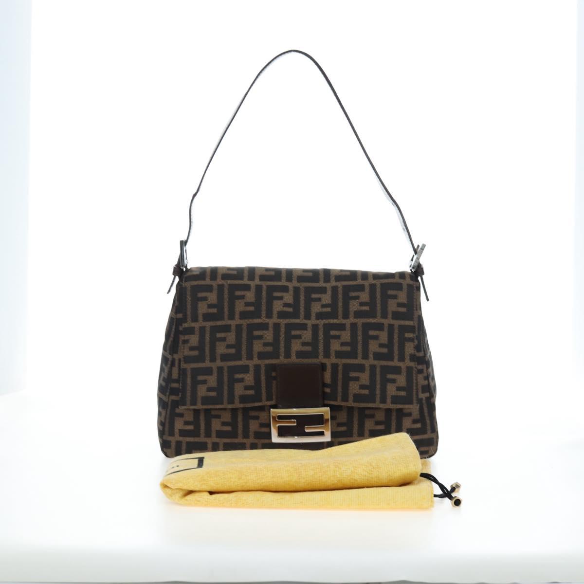 FENDI Zucca Canvas Mamma Baguette Shoulder Bag Brown Silver Auth 192730V