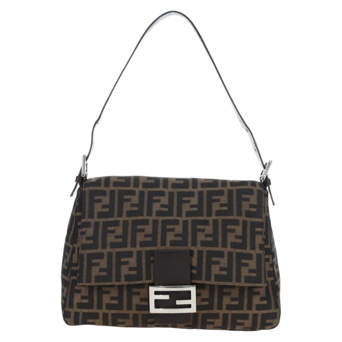 FENDI Zucca Canvas Mamma Baguette Shoulder Bag Brown Silver Auth 192730V