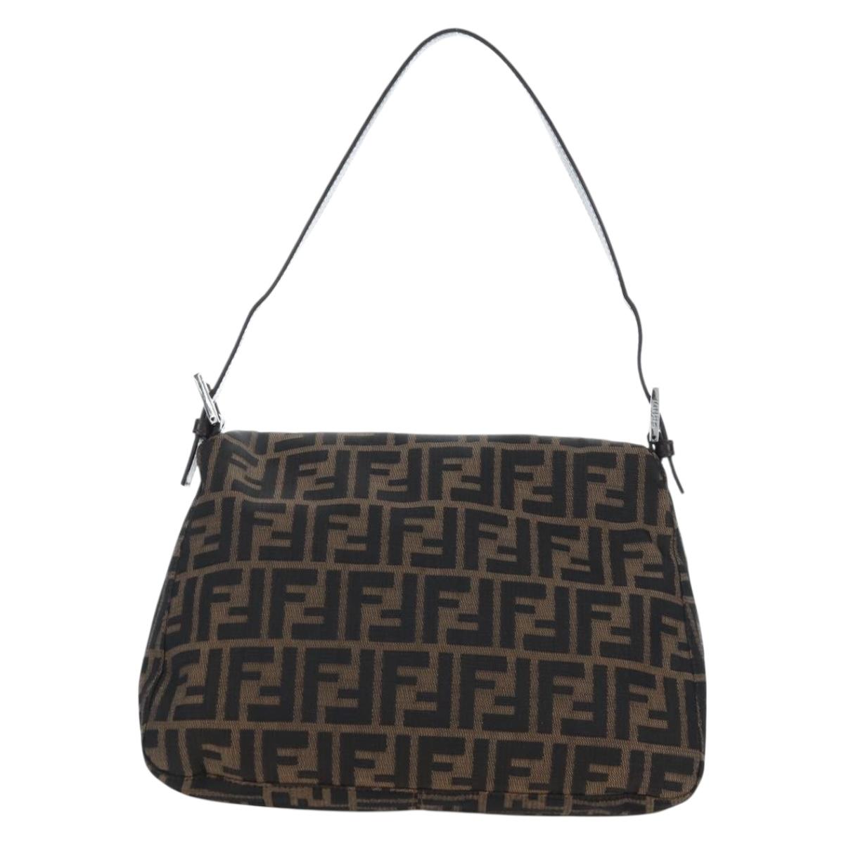 FENDI Zucca Canvas Mamma Baguette Shoulder Bag Brown Silver Auth 192730V