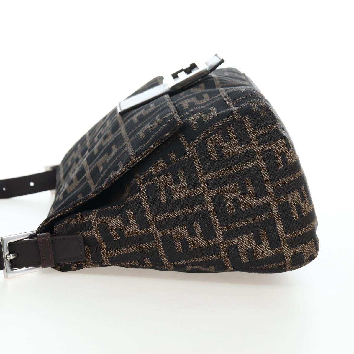 FENDI Zucca Canvas Mamma Baguette Shoulder Bag Brown Silver Auth 192730V