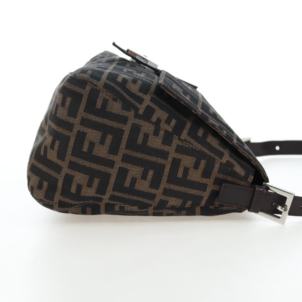 FENDI Zucca Canvas Mamma Baguette Shoulder Bag Brown Silver Auth 192730V