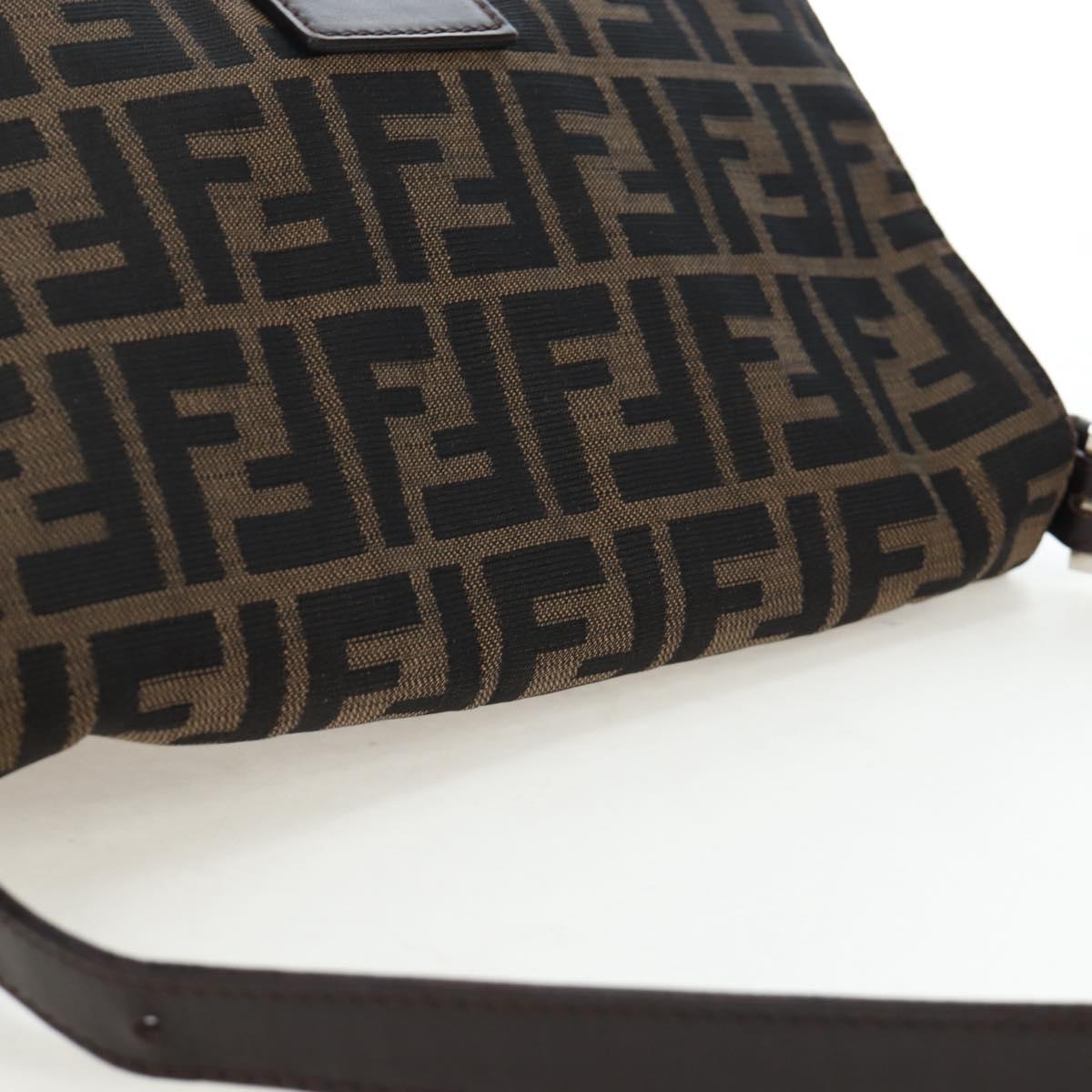 FENDI Zucca Canvas Mamma Baguette Shoulder Bag Brown Silver Auth 192730V