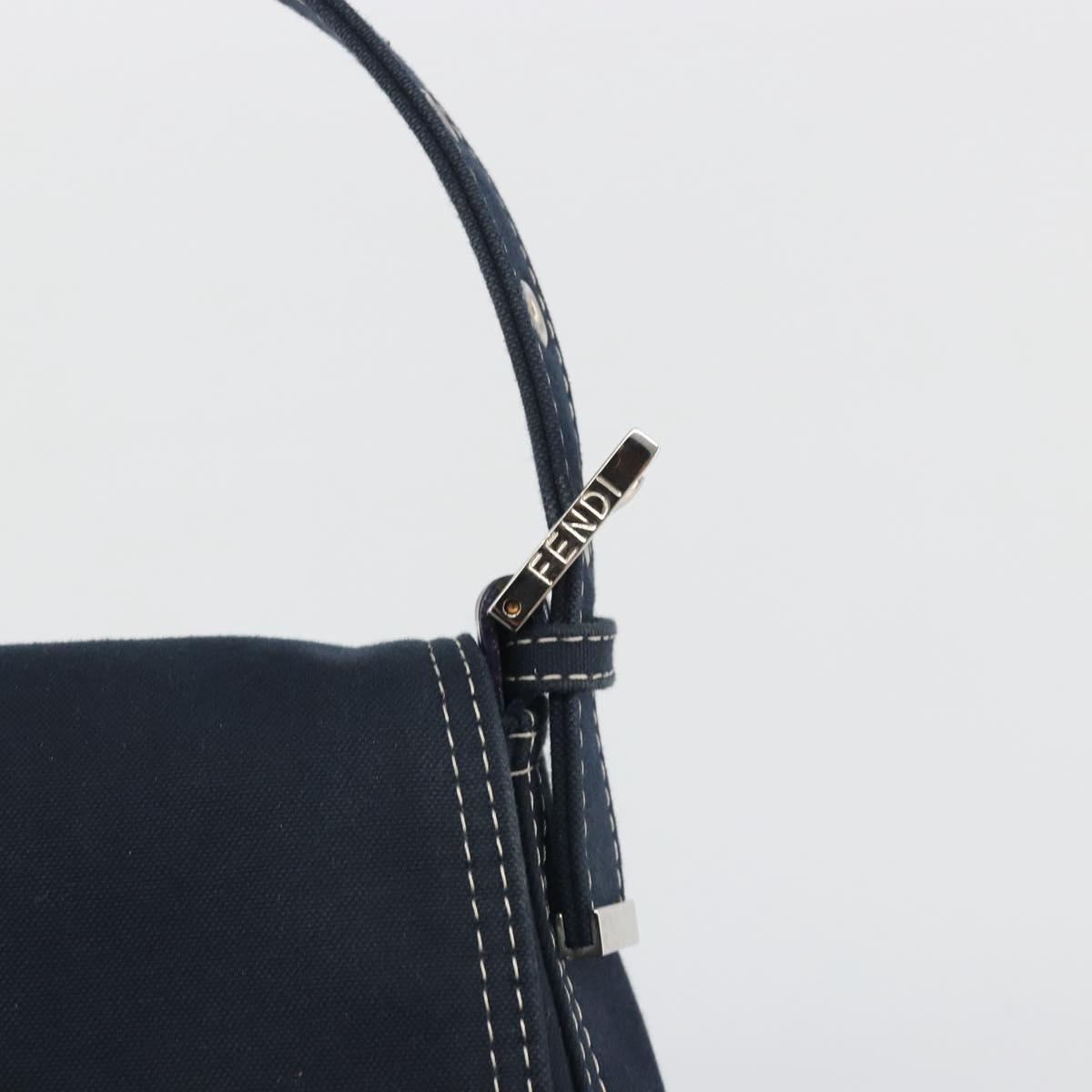 FENDI Mamma Baguette Shoulder Bag Canvas Navy Silver Auth 192731SV