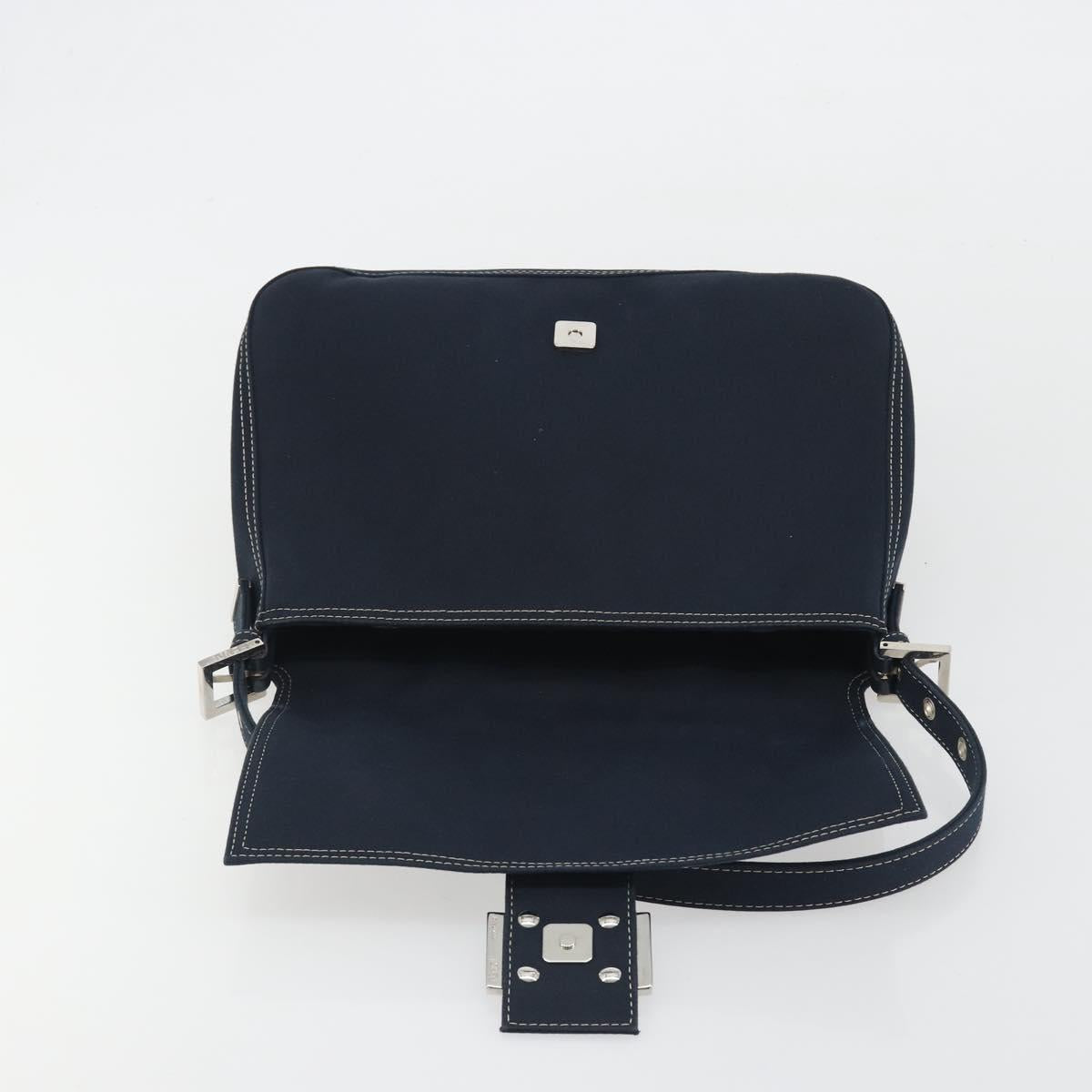 FENDI Mamma Baguette Shoulder Bag Canvas Navy Silver Auth 192731SV