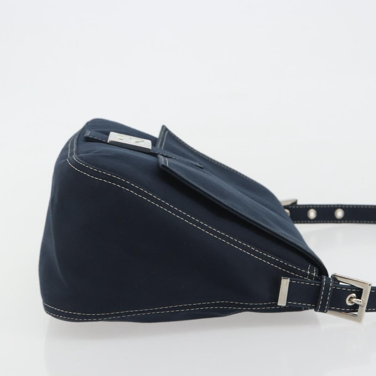 FENDI Mamma Baguette Shoulder Bag Canvas Navy Silver Auth 192731SV