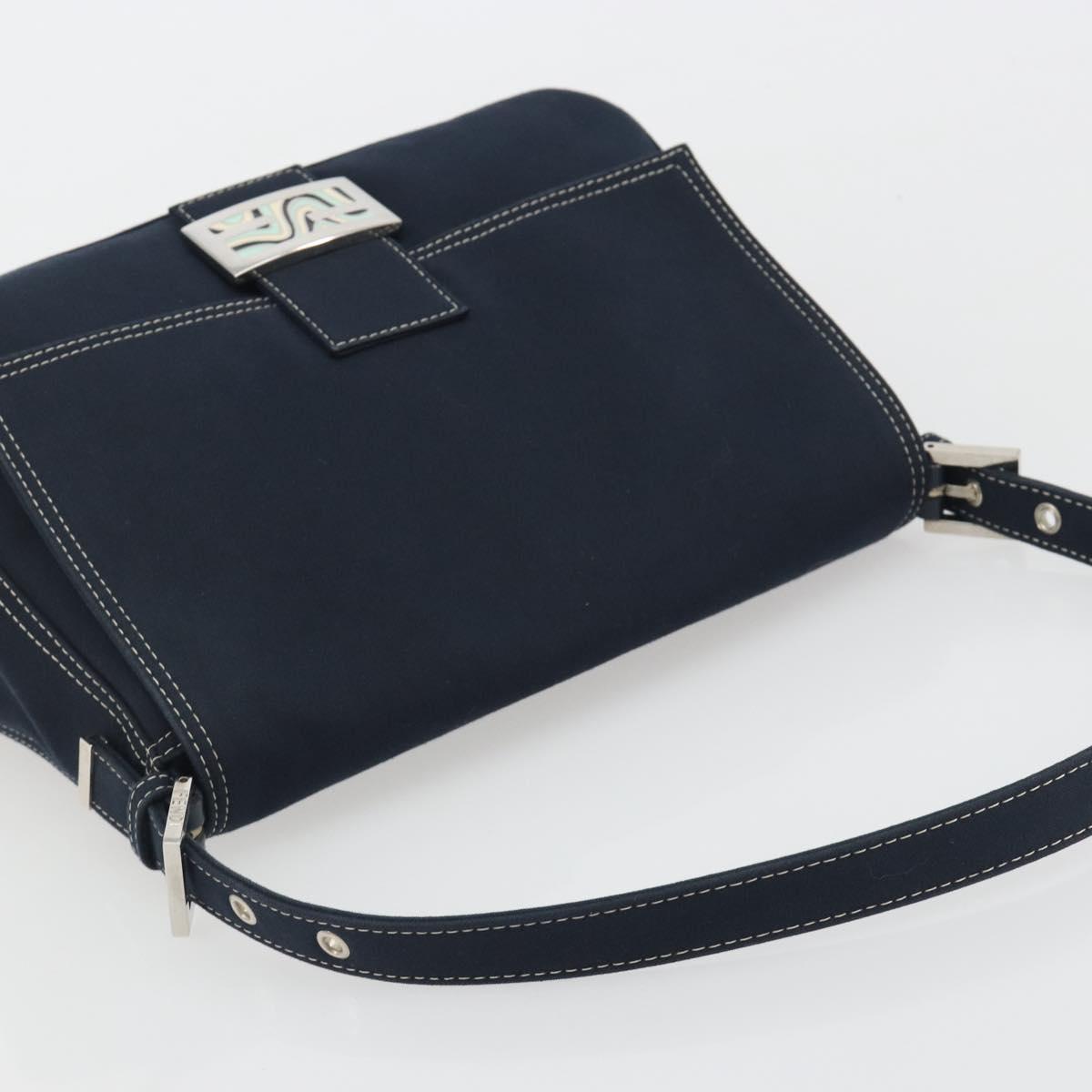 FENDI Mamma Baguette Shoulder Bag Canvas Navy Silver Auth 192731SV