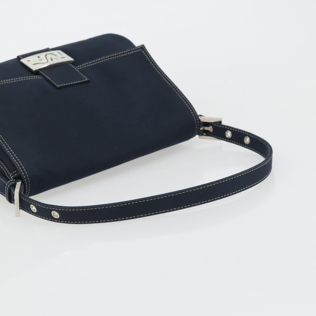FENDI Mamma Baguette Shoulder Bag Canvas Navy Silver Auth 192731SV