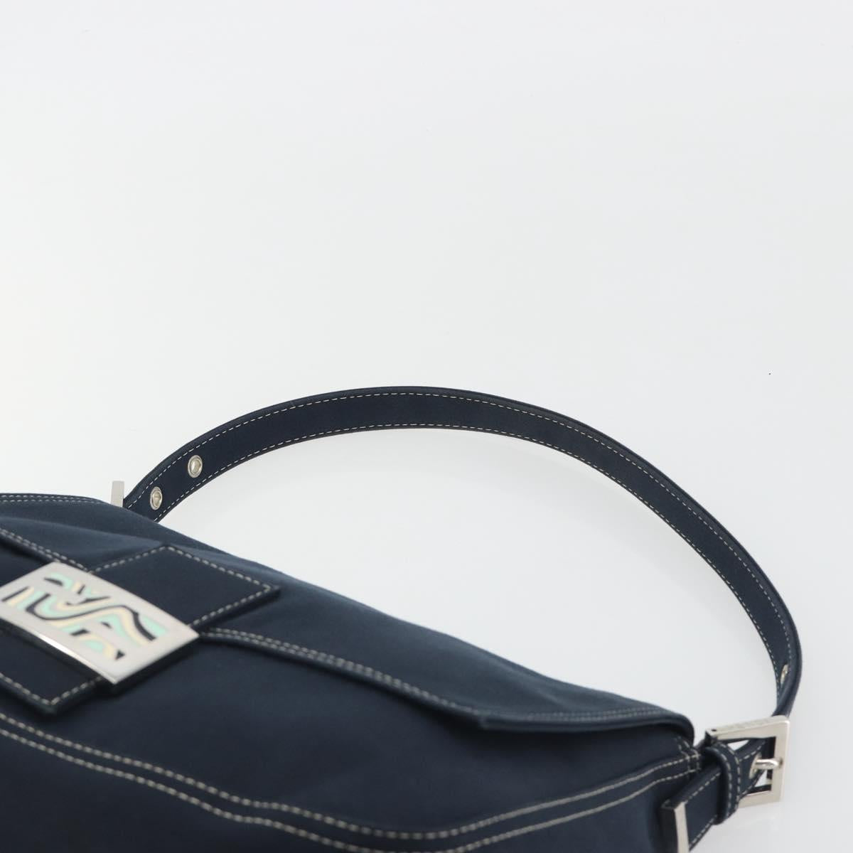FENDI Mamma Baguette Shoulder Bag Canvas Navy Silver Auth 192731SV