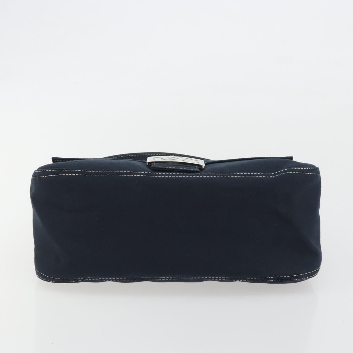 FENDI Mamma Baguette Shoulder Bag Canvas Navy Silver Auth 192731SV