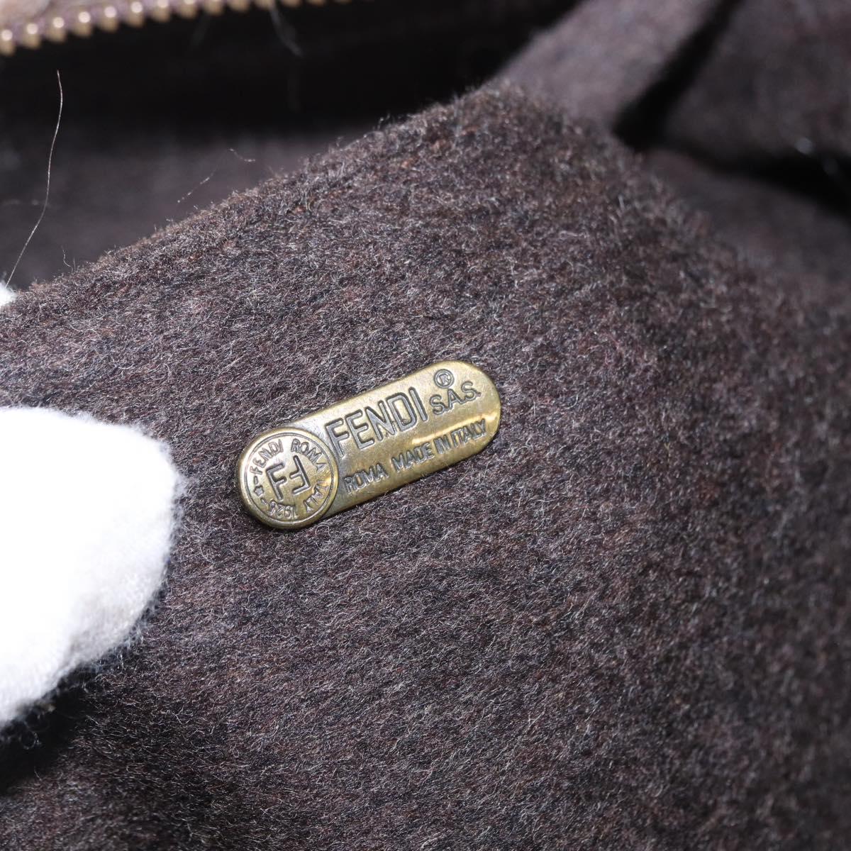 FENDI Shoulder Bag Wool Brown Gold Tone Auth 192733