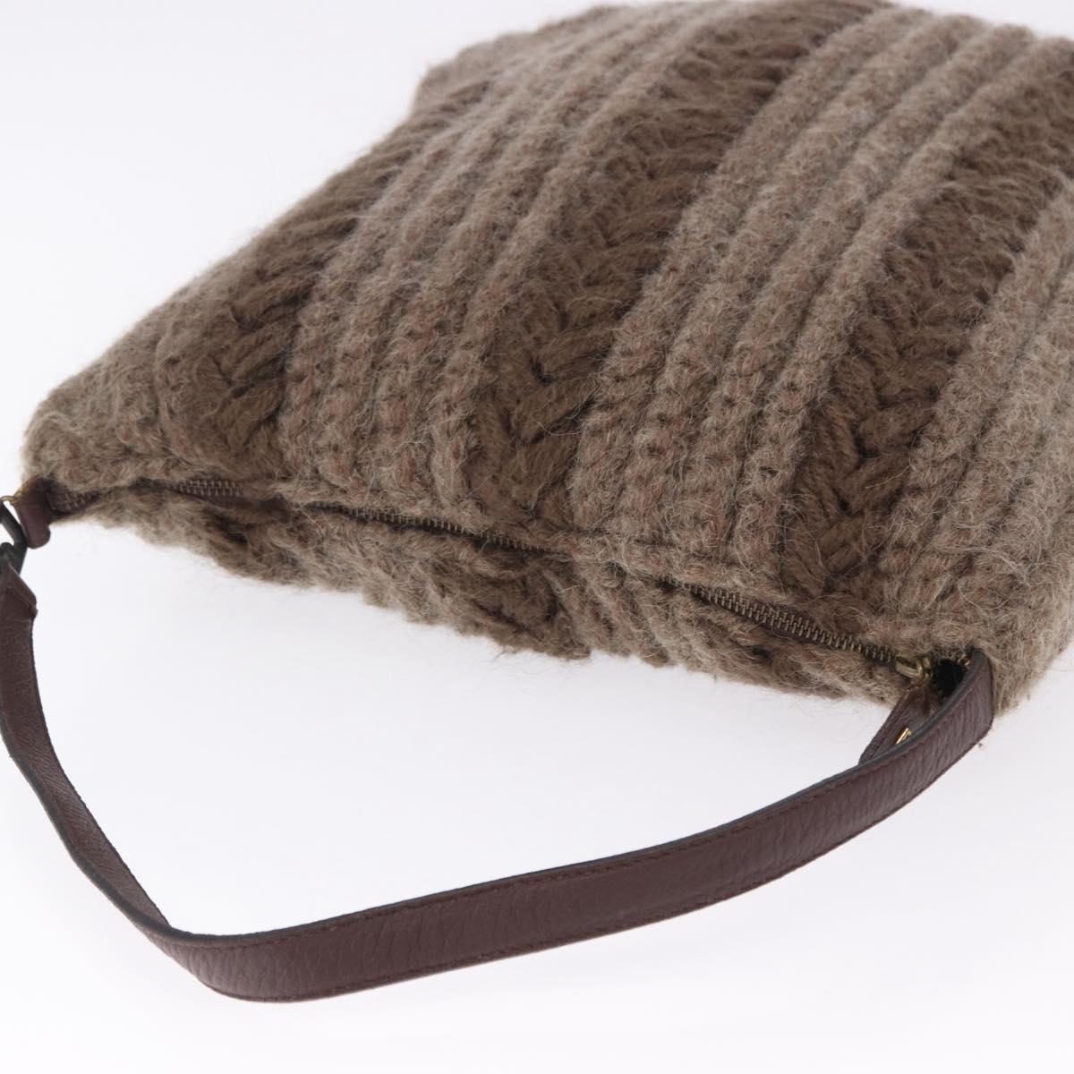 FENDI Shoulder Bag Wool Brown Gold Tone Auth 192733