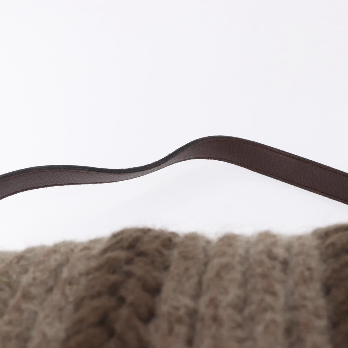 FENDI Shoulder Bag Wool Brown Gold Tone Auth 192733