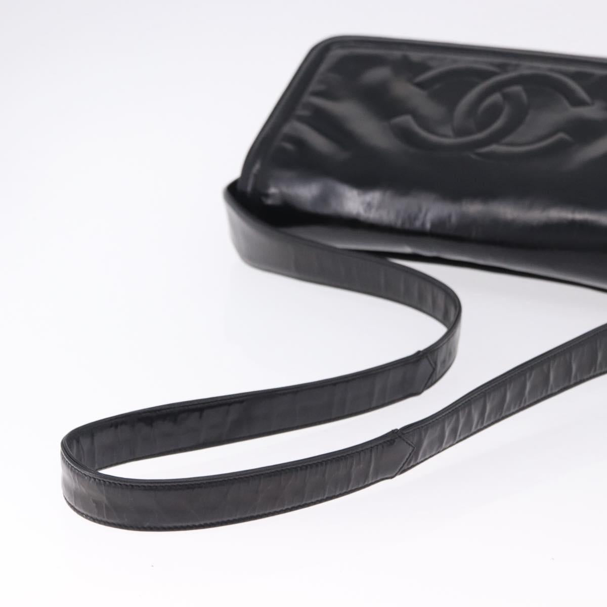 CHANEL Shoulder Bag Patent Black CC Auth 192734