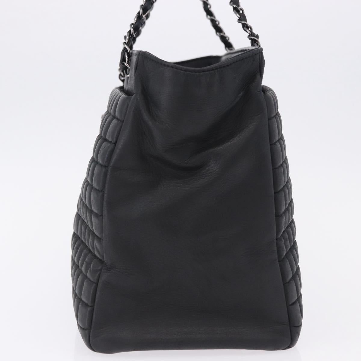 CHANEL Choco Bar Chain Shoulder Bag Lamb Skin Black Silver CC Auth 192736V