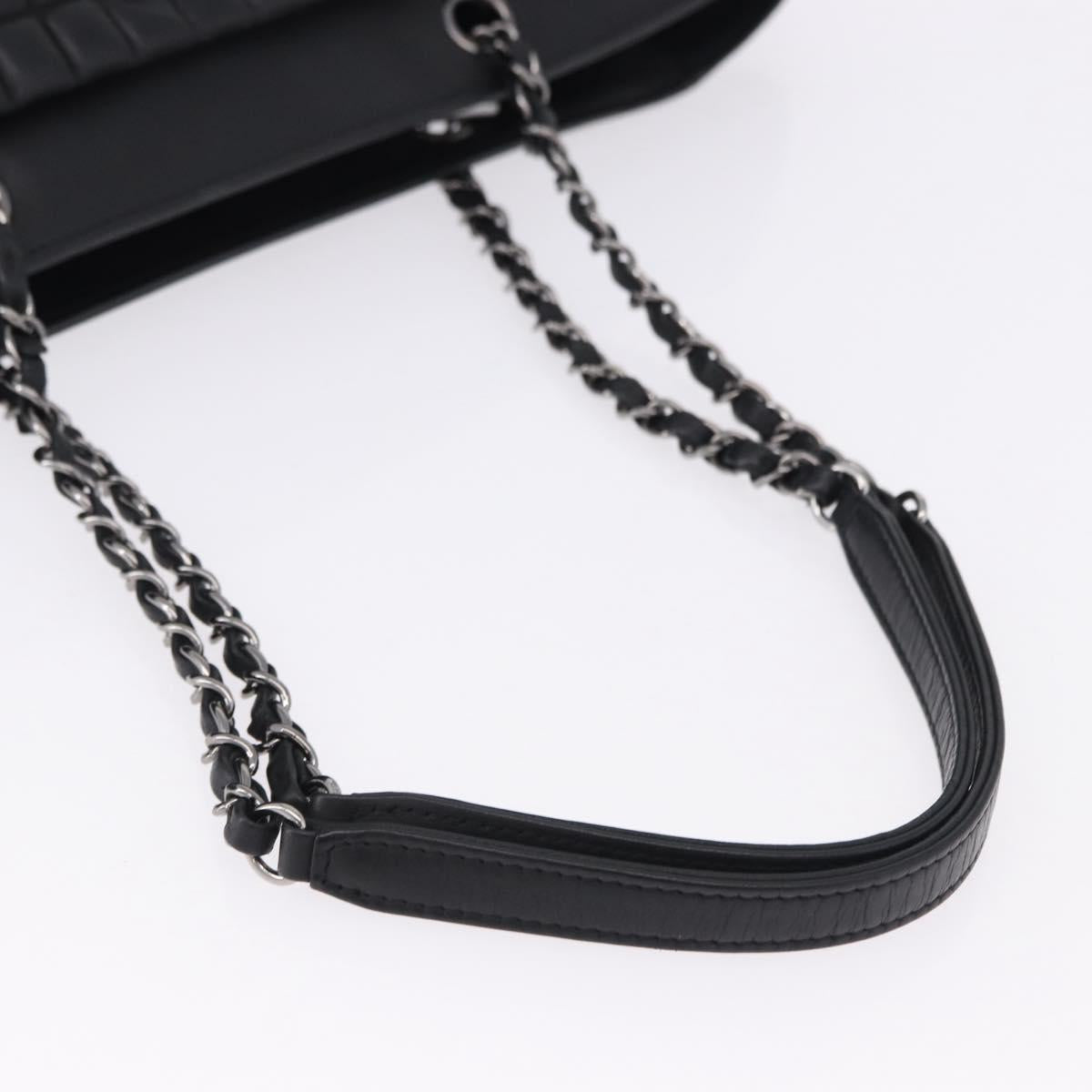 CHANEL Choco Bar Chain Shoulder Bag Lamb Skin Black Silver CC Auth 192736V