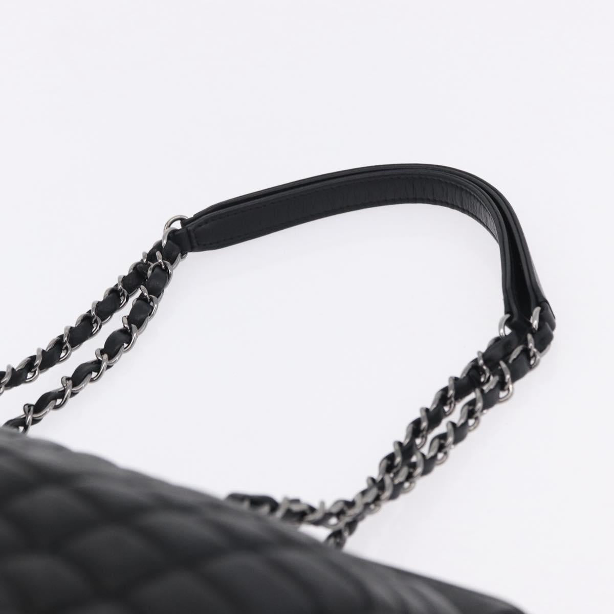 CHANEL Choco Bar Chain Shoulder Bag Lamb Skin Black Silver CC Auth 192736V
