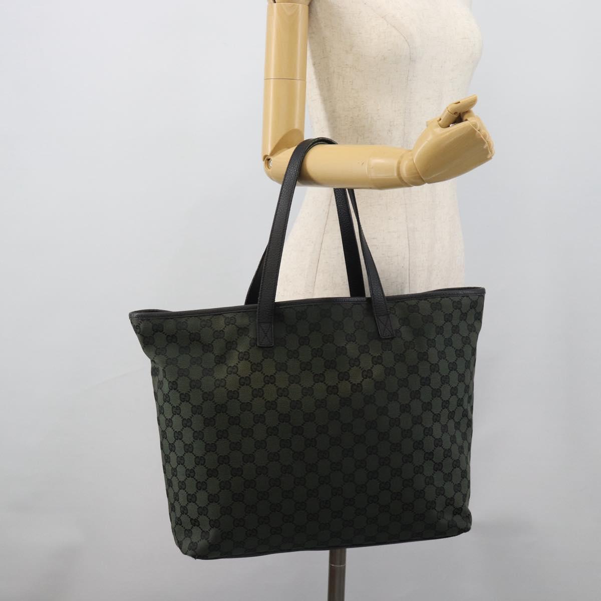 GUCCI GG Canvas Tote Bag Outlet Black Khaki 238696 Auth 192737