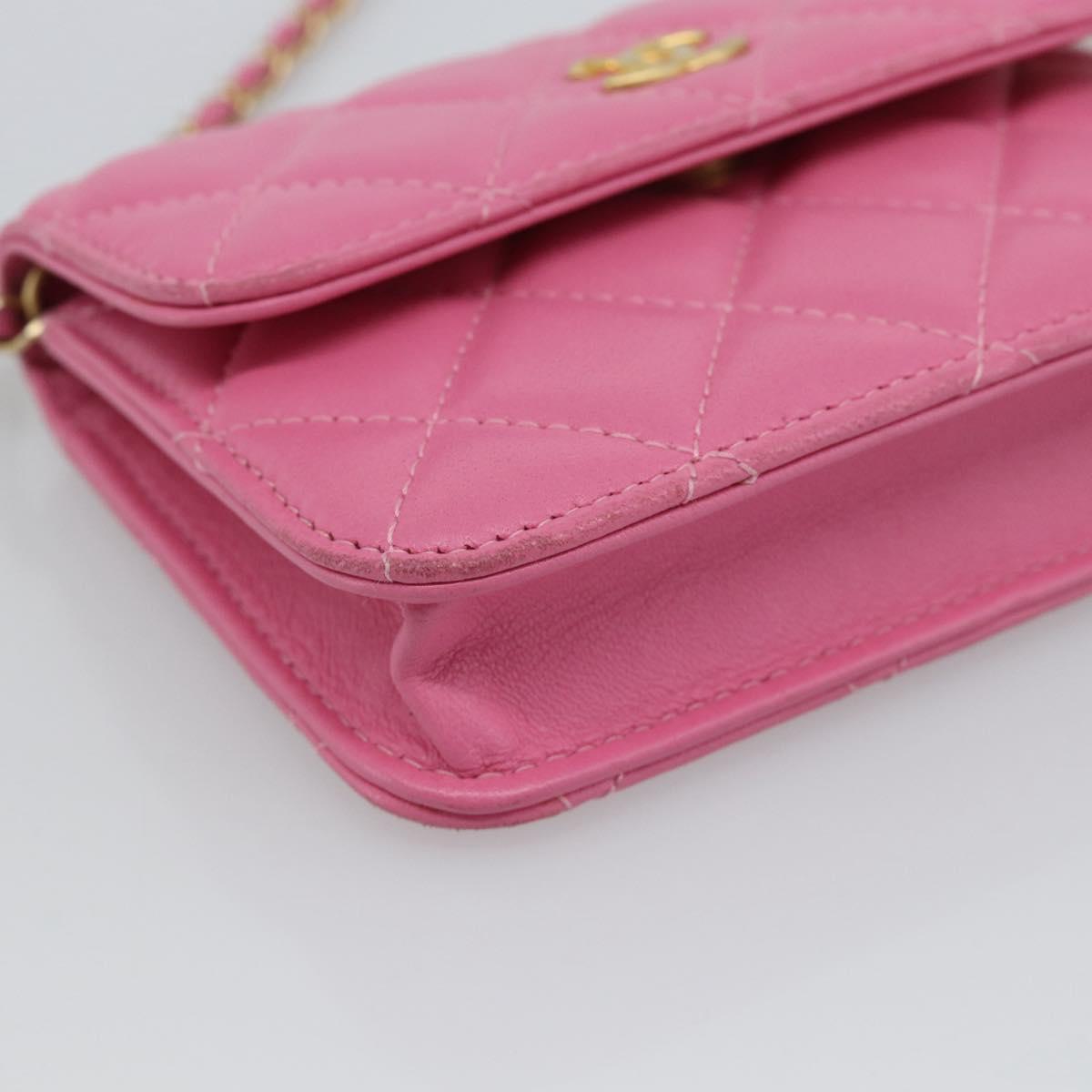 CHANEL Matelasse Chain Shoulder Bag Lamb Skin Pink Gold Tone CC Auth 192738M