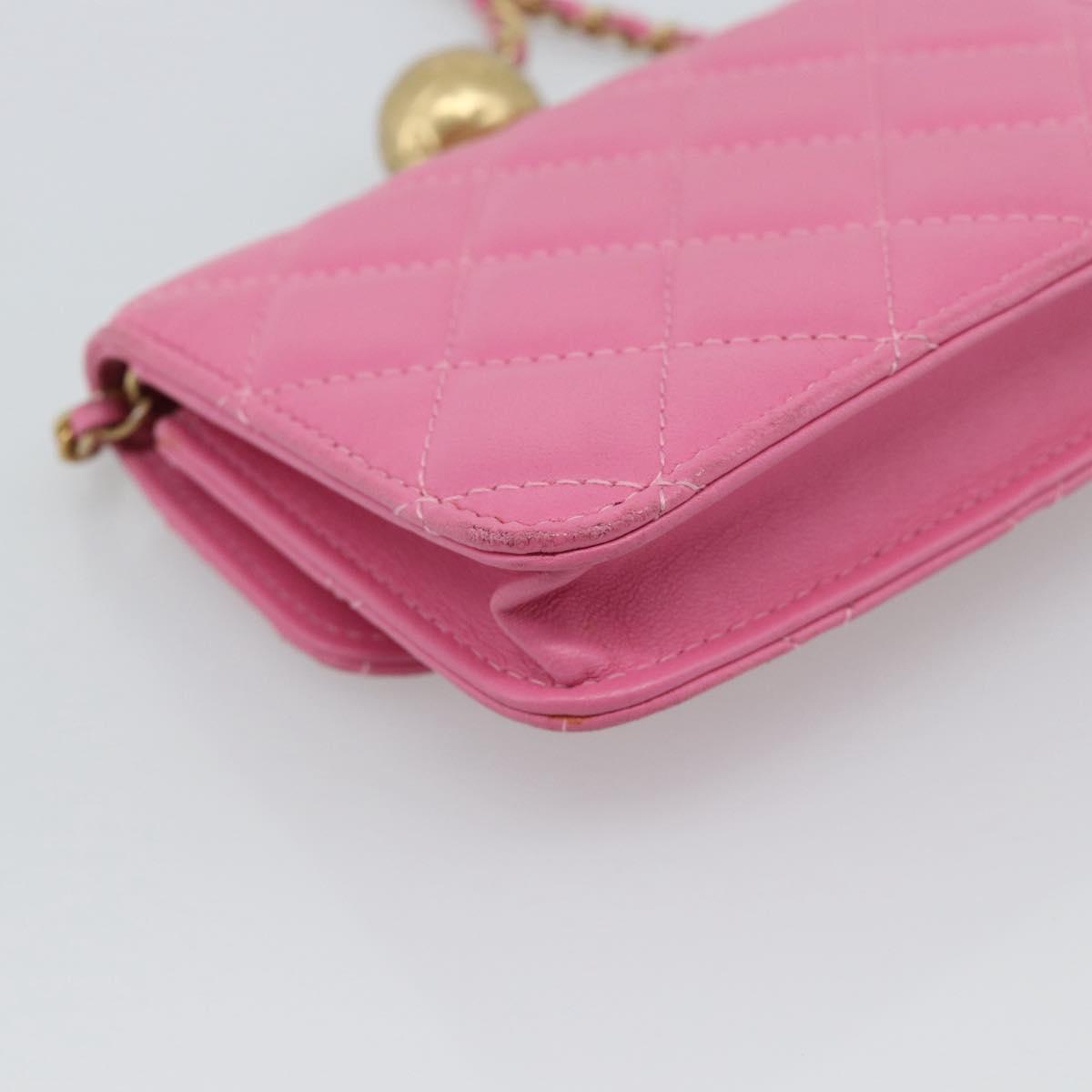 CHANEL Matelasse Chain Shoulder Bag Lamb Skin Pink Gold Tone CC Auth 192738M