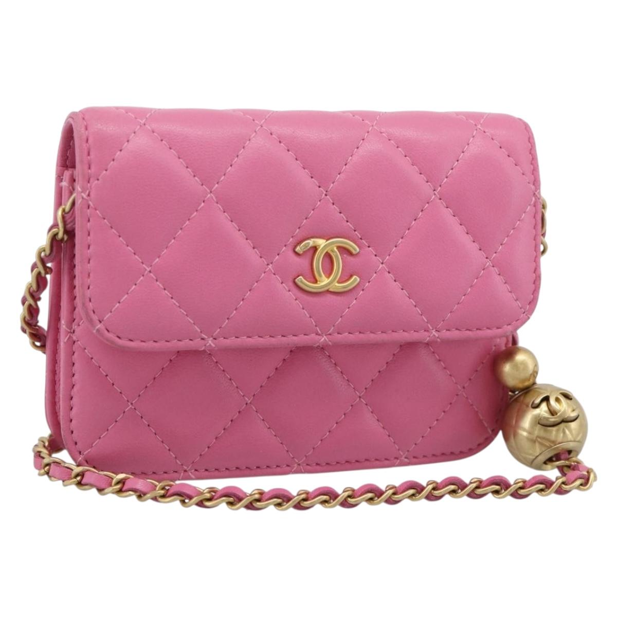 CHANEL Matelasse Chain Shoulder Bag Lamb Skin Pink Gold Tone CC Auth 192738M