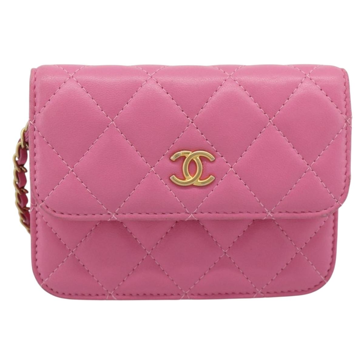 CHANEL Matelasse Chain Shoulder Bag Lamb Skin Pink Gold Tone CC Auth 192738M