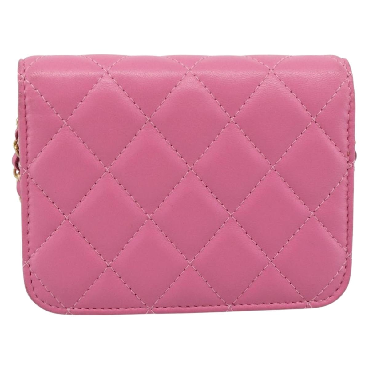 CHANEL Matelasse Chain Shoulder Bag Lamb Skin Pink Gold Tone CC Auth 192738M