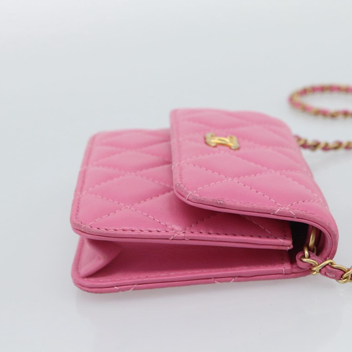 CHANEL Matelasse Chain Shoulder Bag Lamb Skin Pink Gold Tone CC Auth 192738M