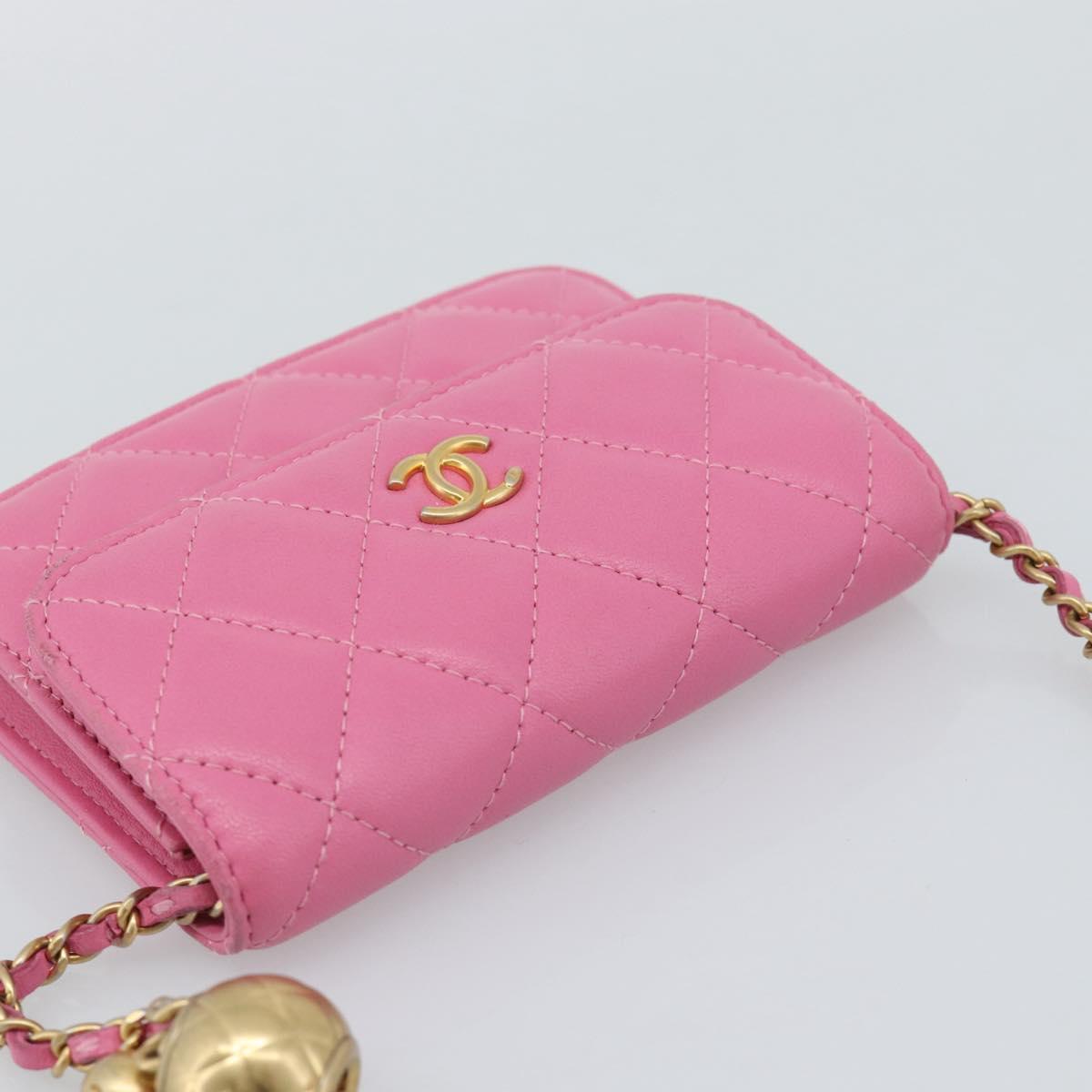 CHANEL Matelasse Chain Shoulder Bag Lamb Skin Pink Gold Tone CC Auth 192738M