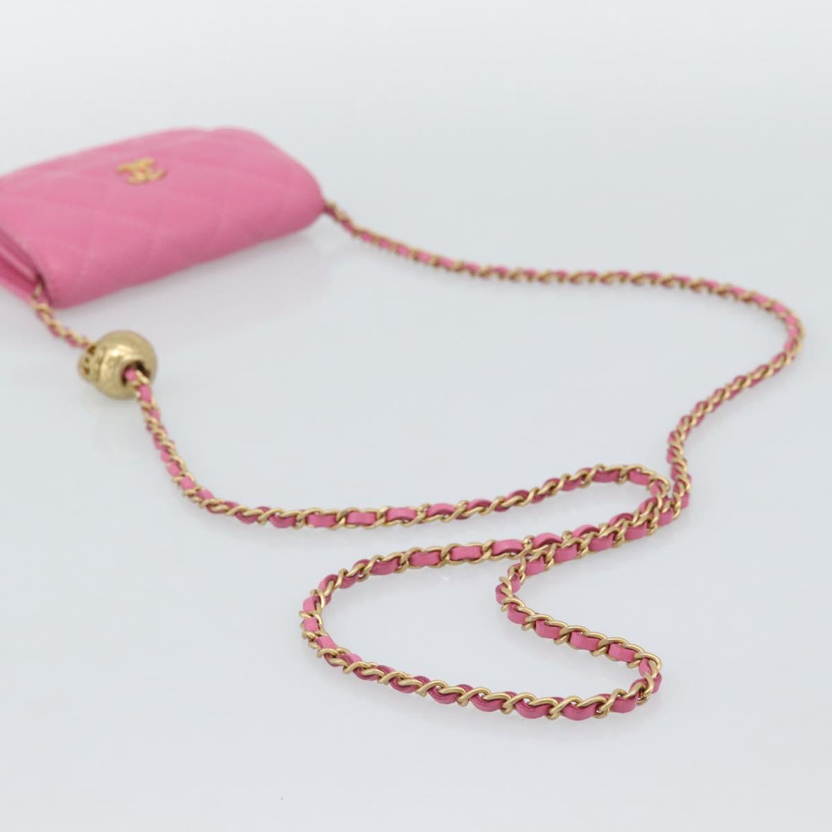 CHANEL Matelasse Chain Shoulder Bag Lamb Skin Pink Gold Tone CC Auth 192738M