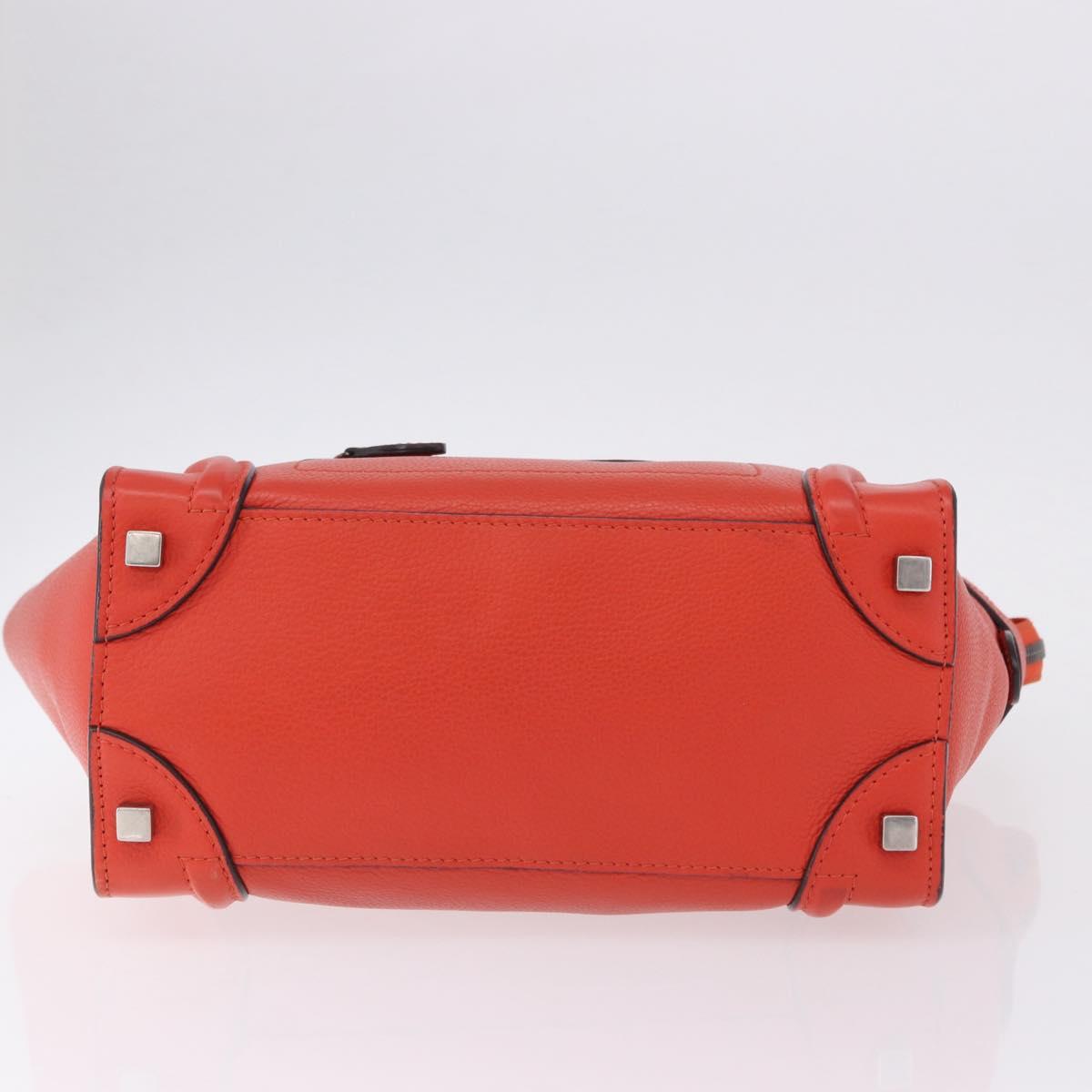 CELINE Luggage Micro Shopper Hand Bag Leather Red Silver Auth 192740A